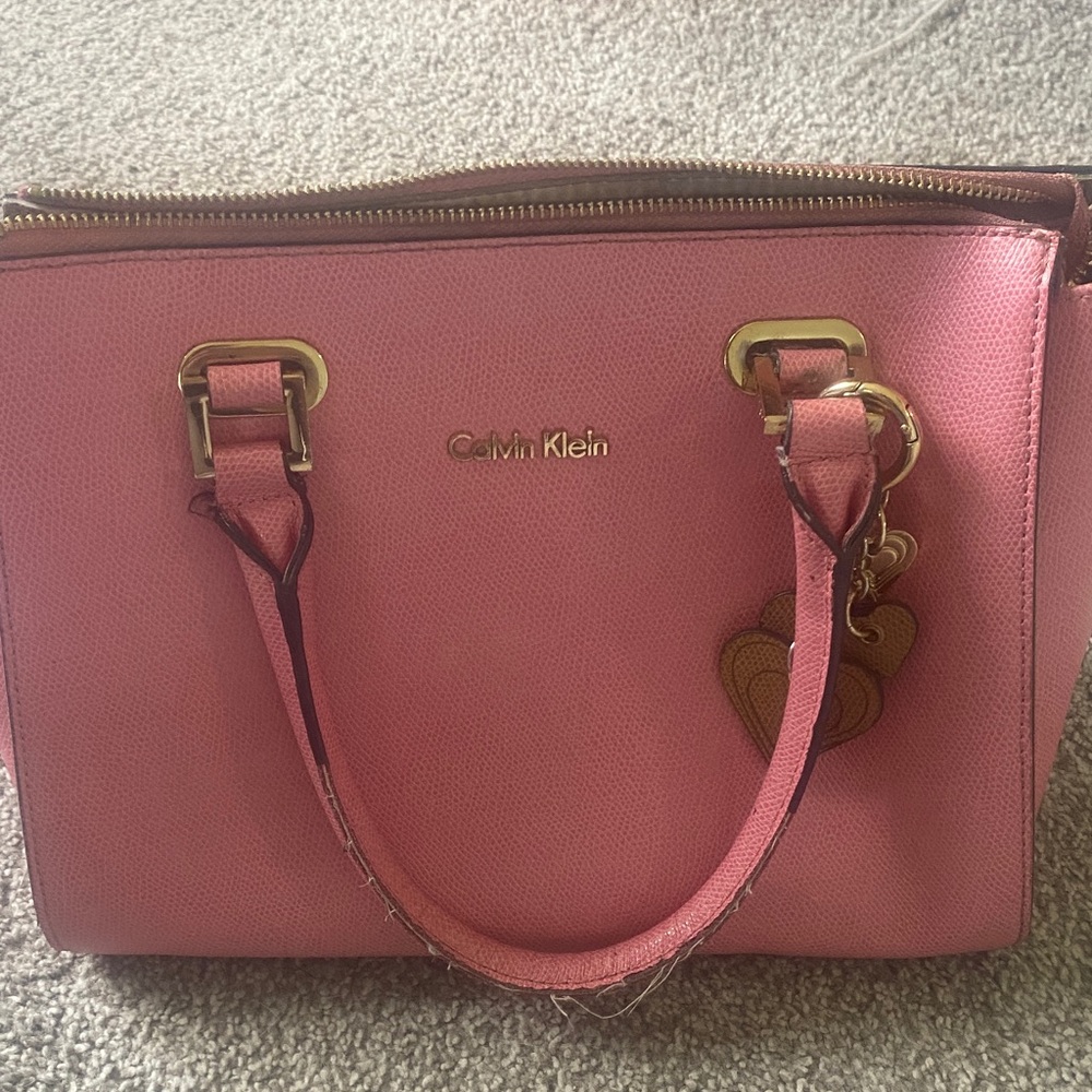 Calvin Klein Rose Satchel with Gold Accents